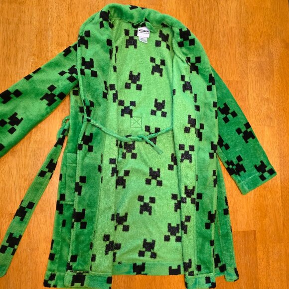 Minecraft CREEPER ROBE ~ Size 10 ~ Green Black Bathrobe Plush Fleece PJ ~ Mojang - Picture 3 of 10